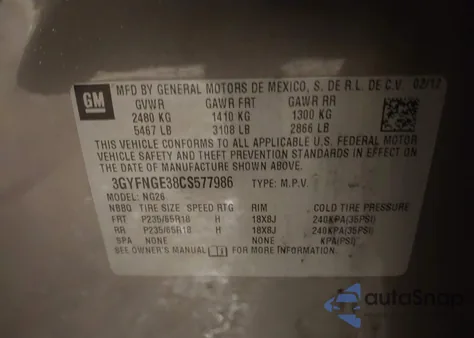 2012 Cadillac Srx Standard z USA, uszkodzony, nr VIN 3GYFNGE38CS577986